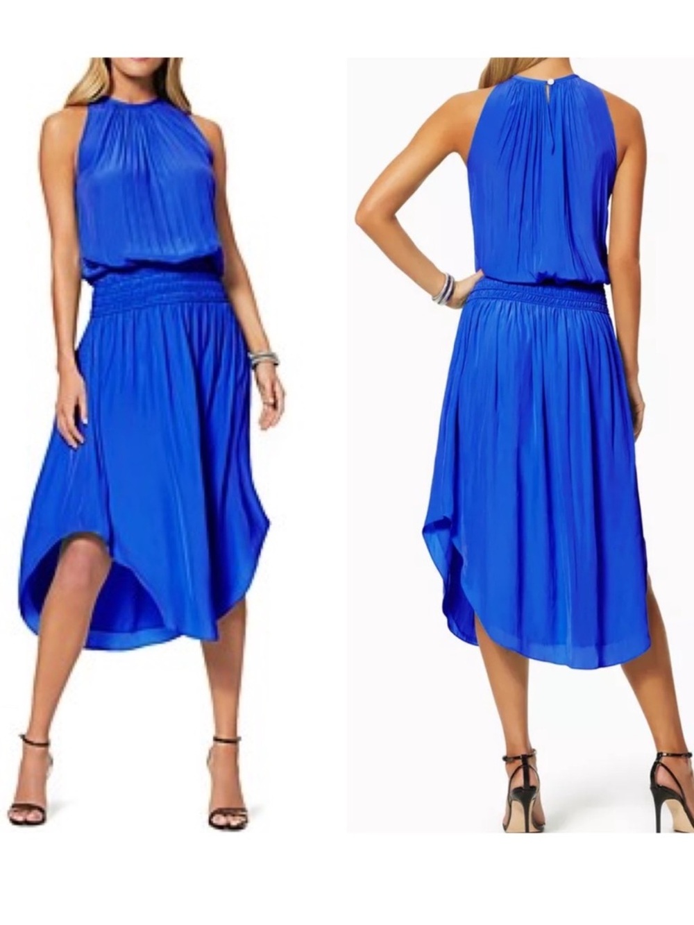 Ramy Brook Audrey Smocked Waist Dress Blue NWT M